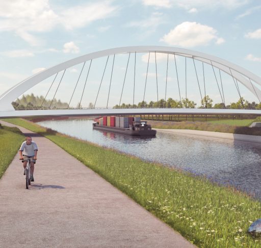 Toekomstbeeld van de nieuwe wegbrug Ooigem-Desselgem