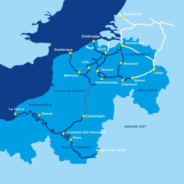 Carte du réseau Seine-Escaut en 2030 ; Seine-Scheldt network map in 2030 ; Seine-Schelde Netwerk in 2030